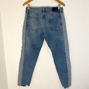 Zara Jeans Color Block Faded Denim Pants‎ Size 6 Distressed Hem